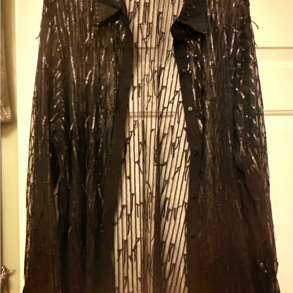 Chic Black Sheer Blouse with Sequin Detail